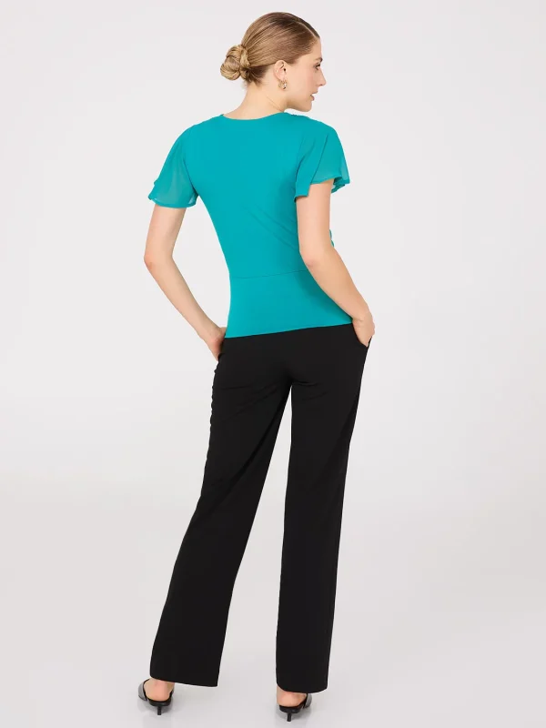 Chiffon Flutter Sleeve Top With Metal Detail - Image 8