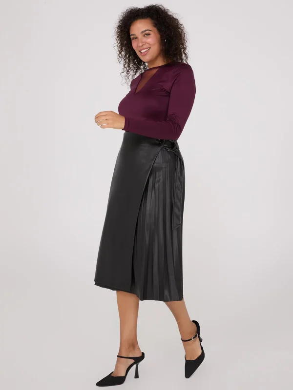 Faux Leather Wrap Midi Skirt - Image 4