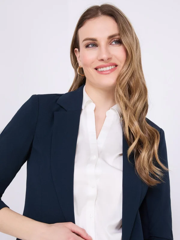 3/4 Ruched Sleeve Crepe Blazer - Image 8