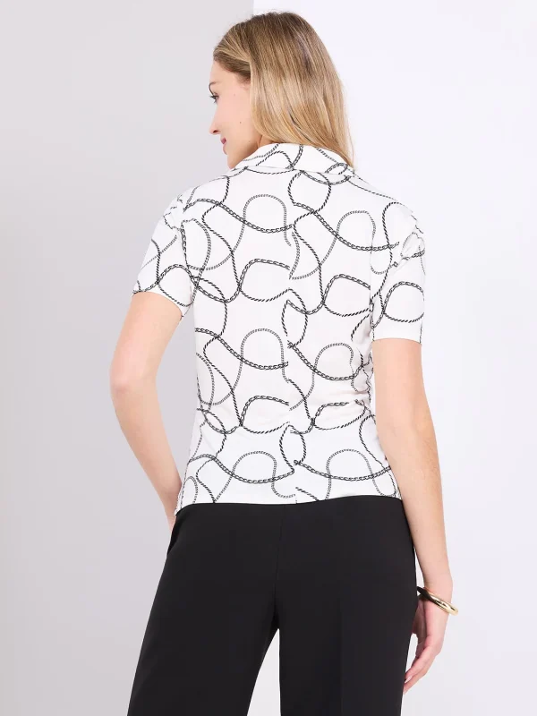 Chain Print Button-Front Short Sleeve Blouse - Image 6