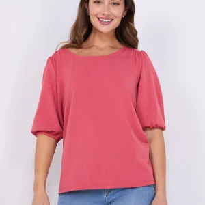 Textured Crepe Balloon Sleeve Top