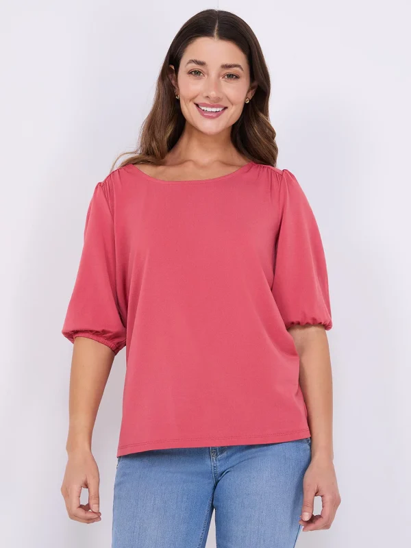 Textured Crepe Balloon Sleeve Top
