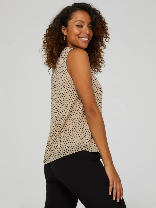 Polka Dot Crepe Chiffon Sleeveless Blouse - Image 3