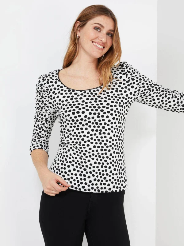 Dot Print Puff Sleeve Top - Image 3