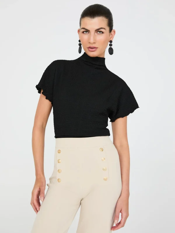 Short Dolman Sleeve Textured Mock Neck Top - Image 2
