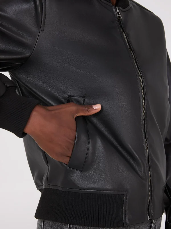 Faux Leather Bomber Jacket - Image 3