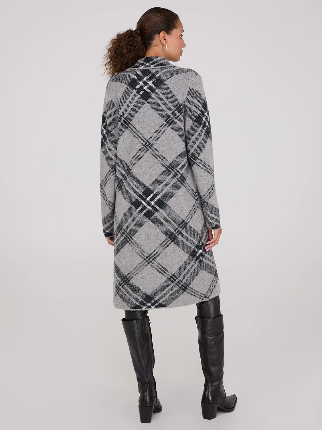 Plaid Notch Collar One-Button Duster - Image 4