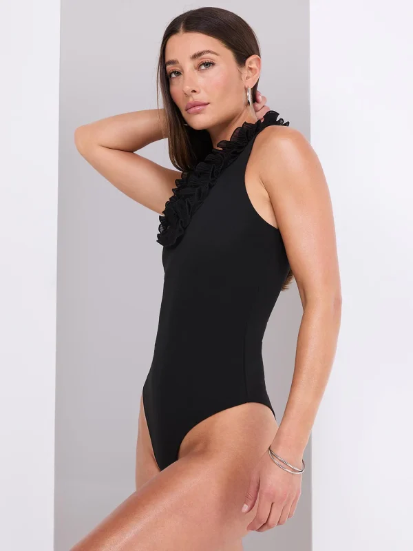 Sleeveless Ruffle V-Neck Scuba Bodysuit - Image 2
