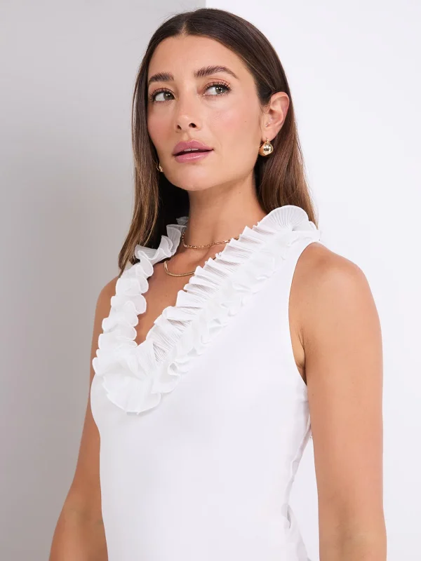 Sleeveless Ruffle V-Neck Scuba Bodysuit - Image 8