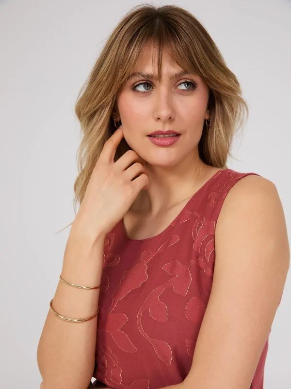 Sleeveless Foil Floral Jacquard Chiffon Top - Image 3