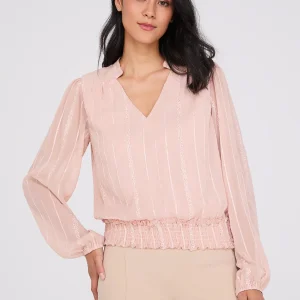 Embroidered Chiffon Top With Smocked Waistband