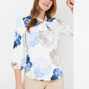 Floral Print 3/4 Sleeve Bow Top