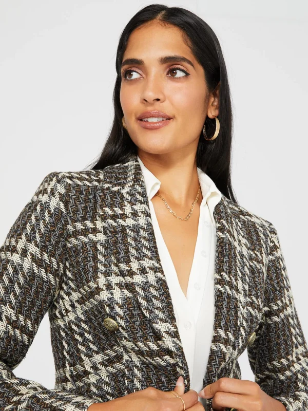 6-Button Plaid Jacquard Boucle Blazer - Image 3