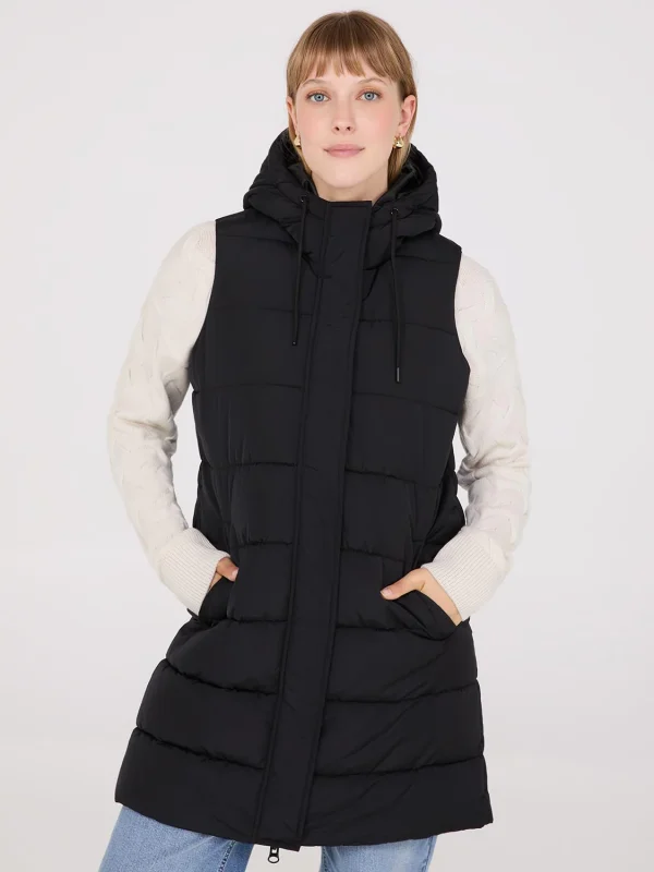 Long Hooded Puffer Vest