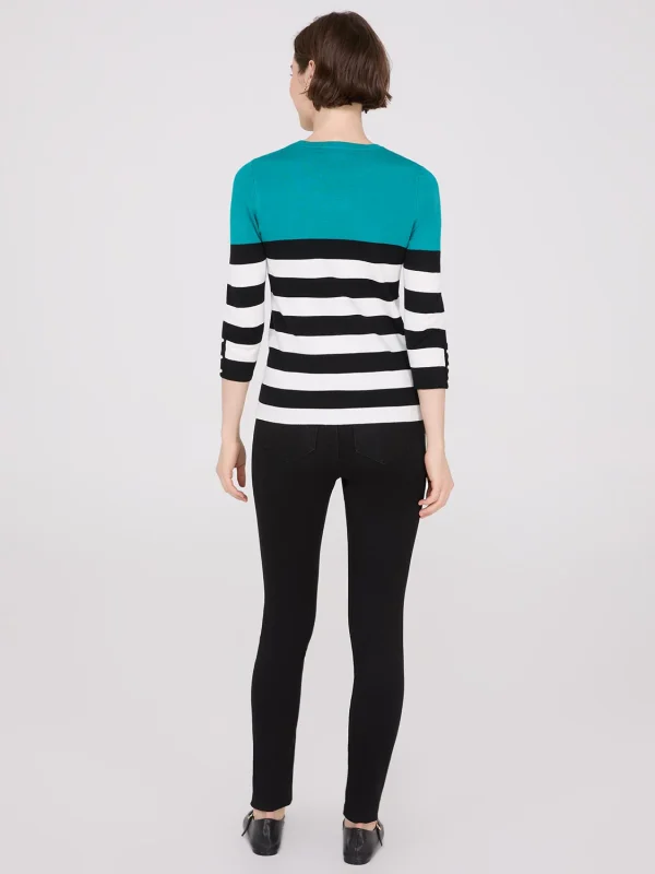 Striped Round Neck Sweater With Button Details - Image 4