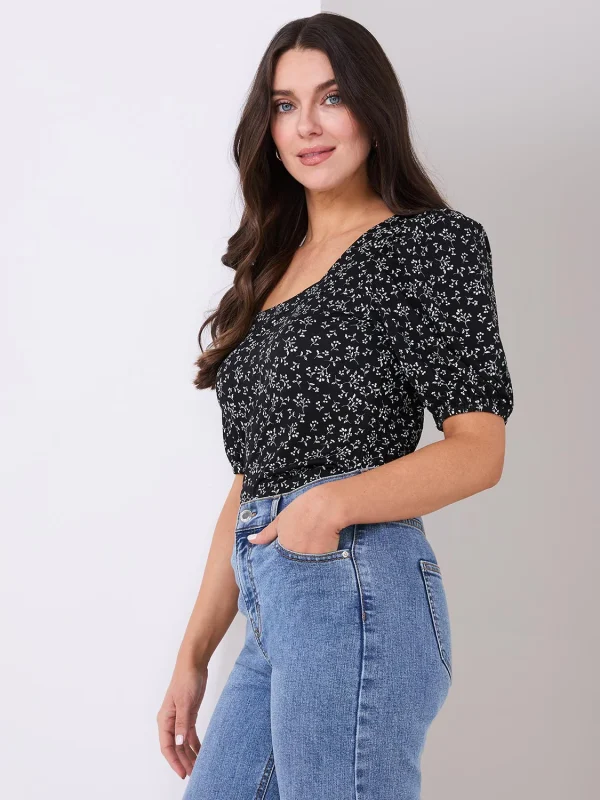 Floral Print Puff Sleeve Square Neck Top - Image 4