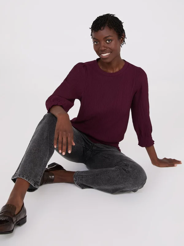 Textured 3/4 Sleeve Round Neck Top - Image 3