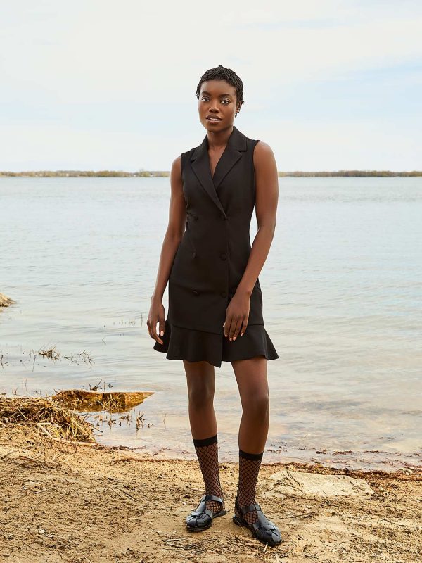 Sleeveless Blazer Dress With Flounce Hem - Image 2