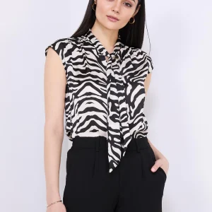 Animal Print Satin Bow Blouse