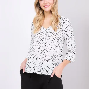 Printed V-Neck Long Sleeve Popover Blouse