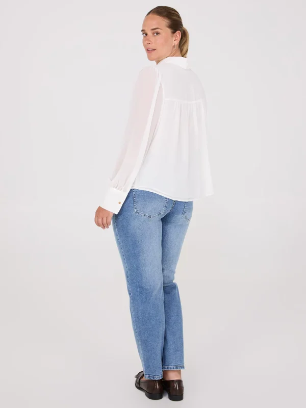 Chiffon Button-Front Volume Sleeve Blouse - Image 4