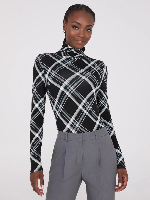 Plaid Long Sleeve Turtleneck Top - Image 2