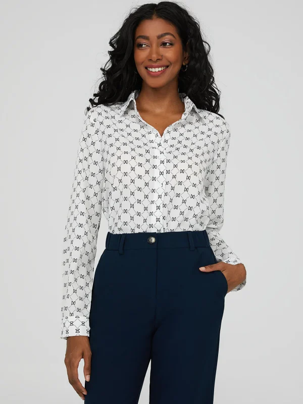 Button Down Blouse With Notch Collar - Image 3