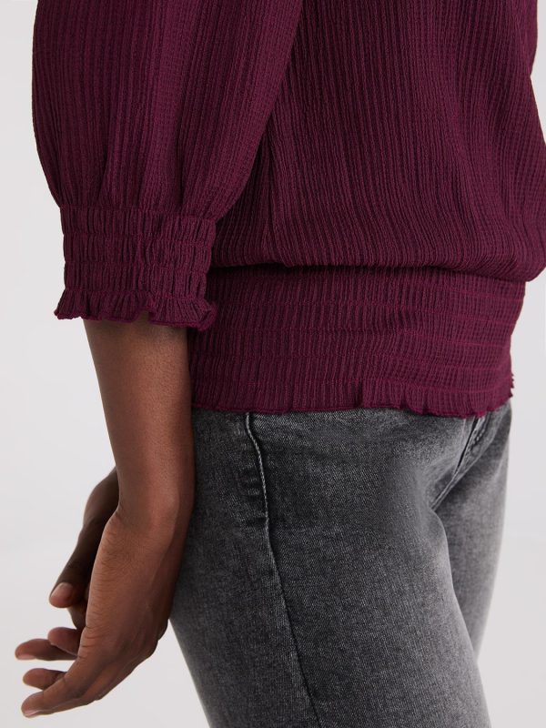 Textured 3/4 Sleeve Round Neck Top - Image 2