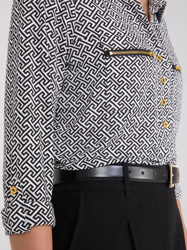 Printed Roll-Up Sleeve Blouse - Image 2