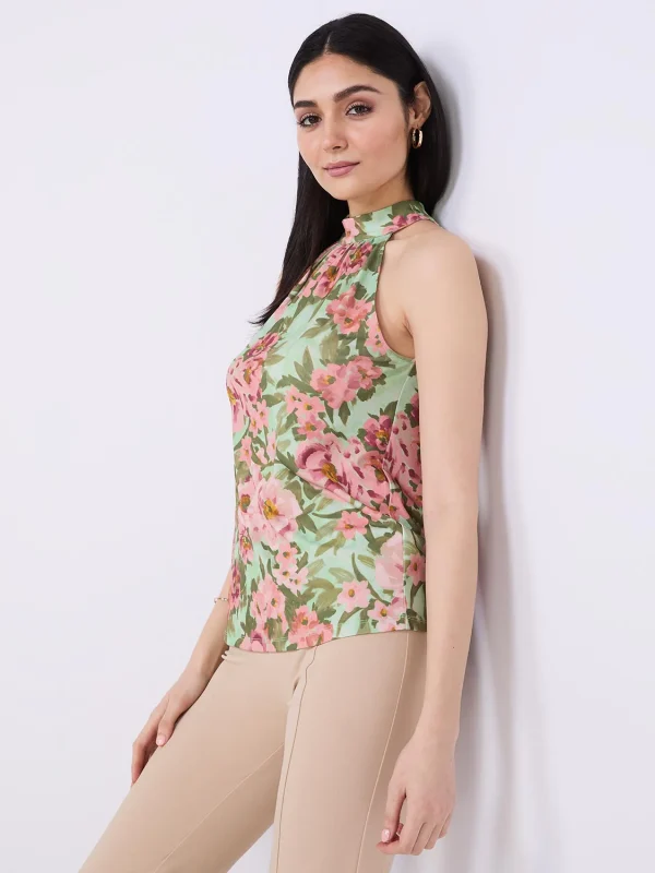 Sleeveless Floral Print Mock Neck Top - Image 4