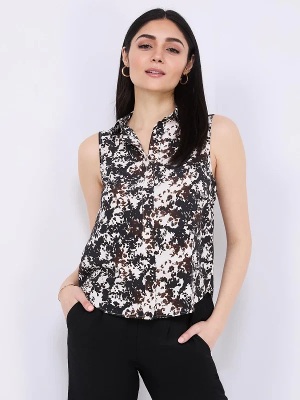 Sleeveless Animal Print Button-Front Blouse - Image 3