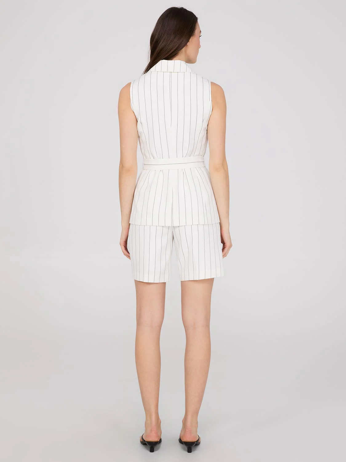 Sleeveless Striped 1-Button Blazer - Image 4