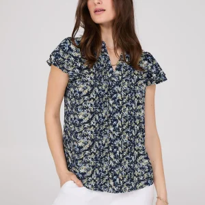 Floral Print Flutter Sleeve Button-Front Blouse