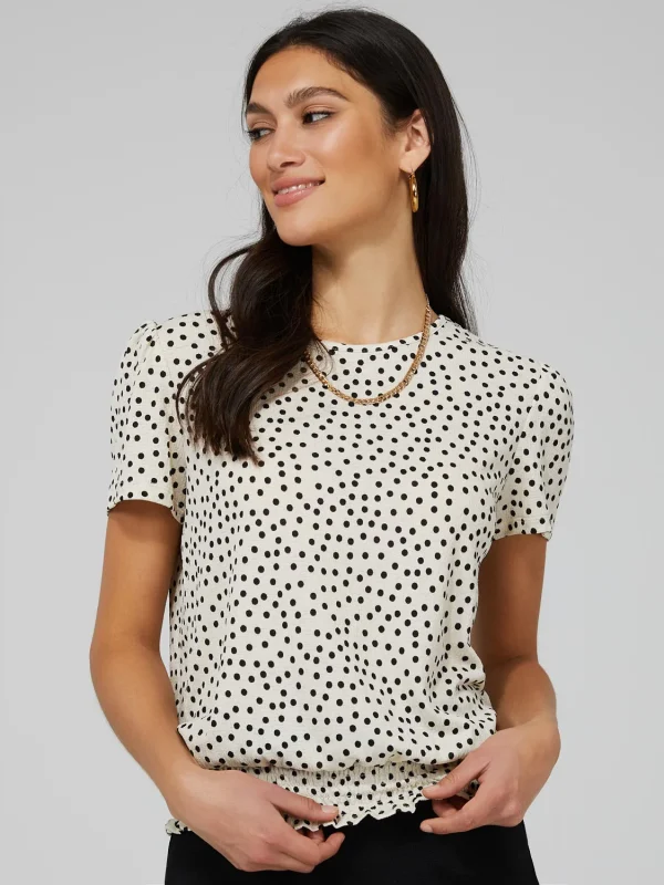 Polka Dot Textured T-Shirt With Smocked Bottom Band - Image 3