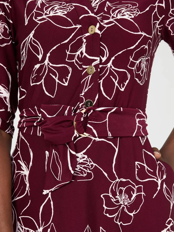 Floral Print Button-Front Midi Dress With Pockets - Image 3