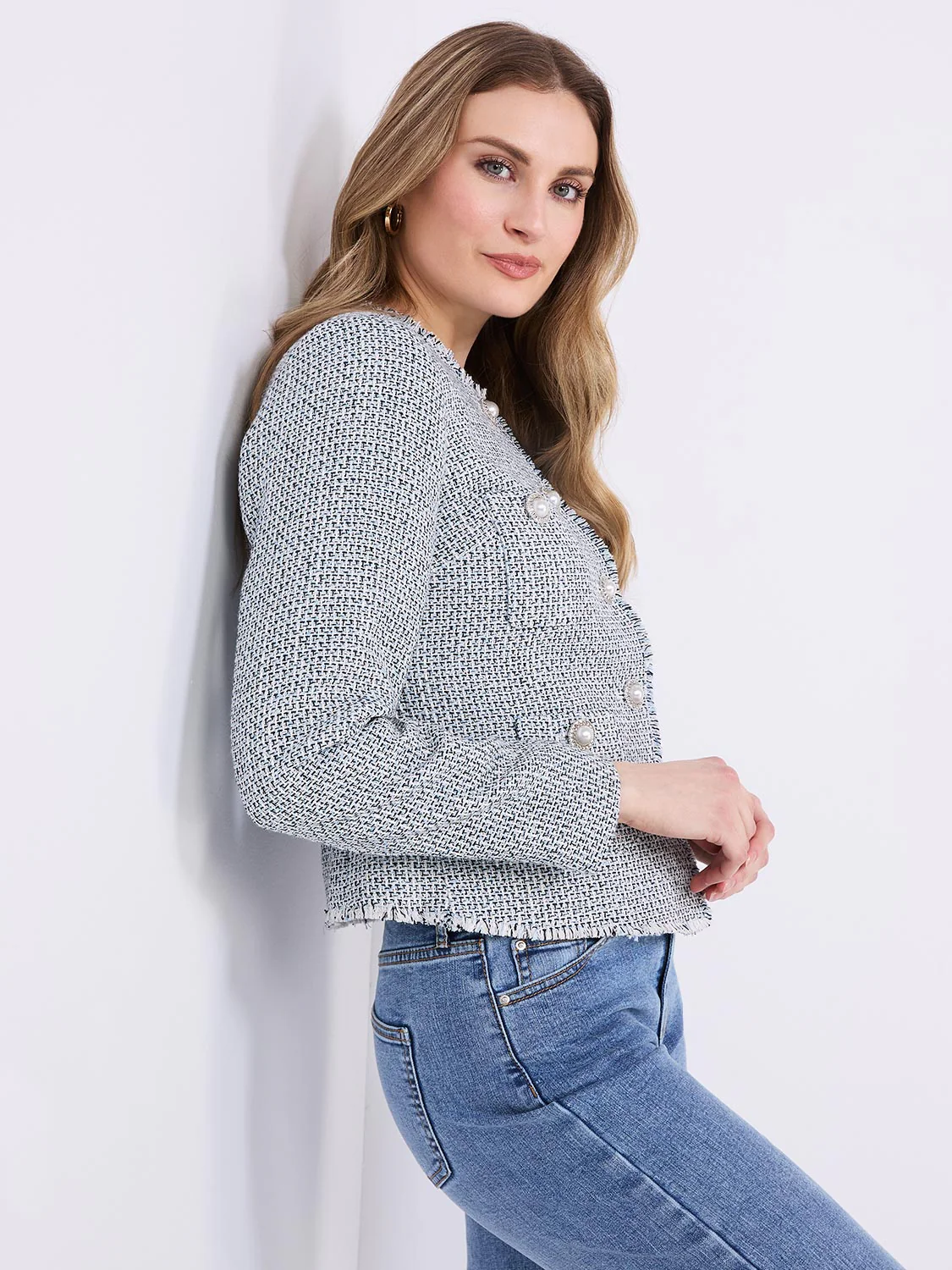 4-Pocket Button-Front Boucle Blazer - Image 4