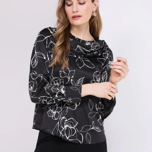 Printed Satin Shawl Top With Gold Chain Detail
