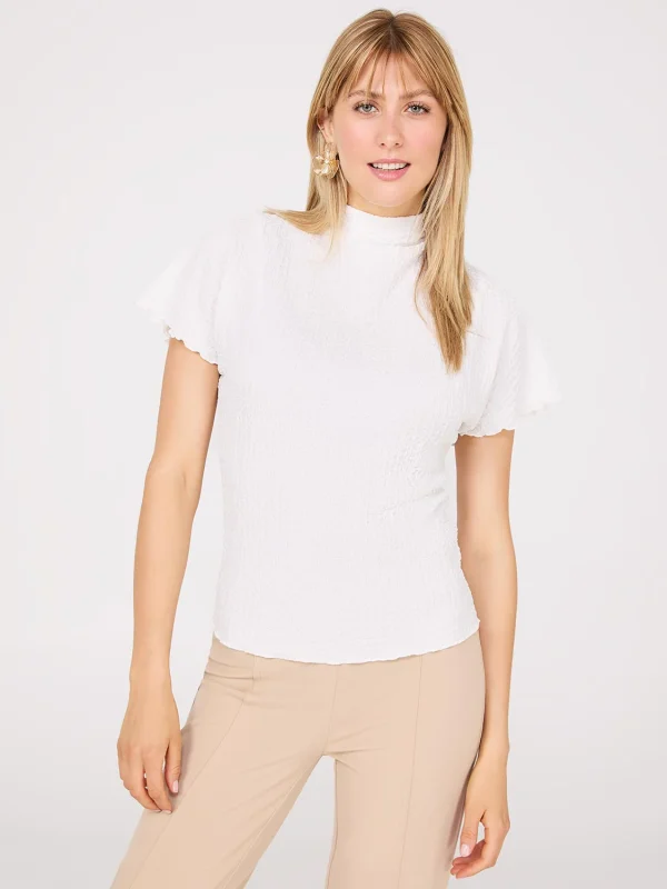 Short Dolman Sleeve Textured Mock Neck Top - Image 6