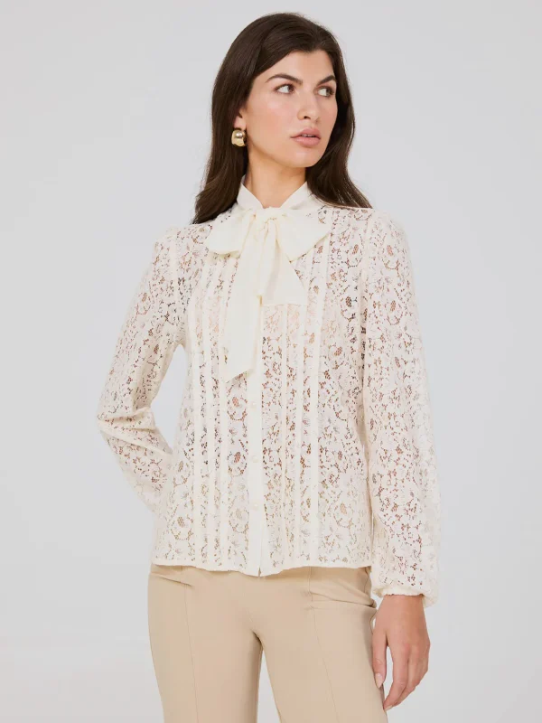 Lace Button-Front Bow Blouse - Image 2