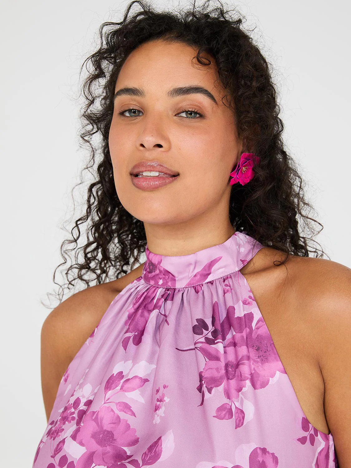 Floral Print Halter Neck Satin Maxi Dress - Image 3