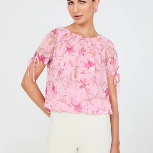 Floral Print Tie-Sleeve Top
