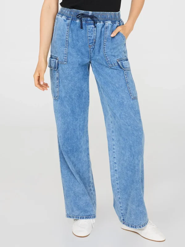 Long Length Wide-Leg Denim Cargo Pants - Image 5