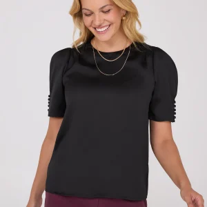 Satin Puff Sleeve Popover Top