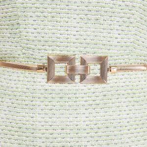 Gold Stretch Belt With Double Square Buckle