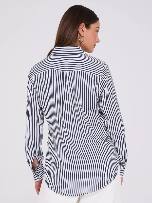 Striped Button-Up V-Neck Blouse - Image 4