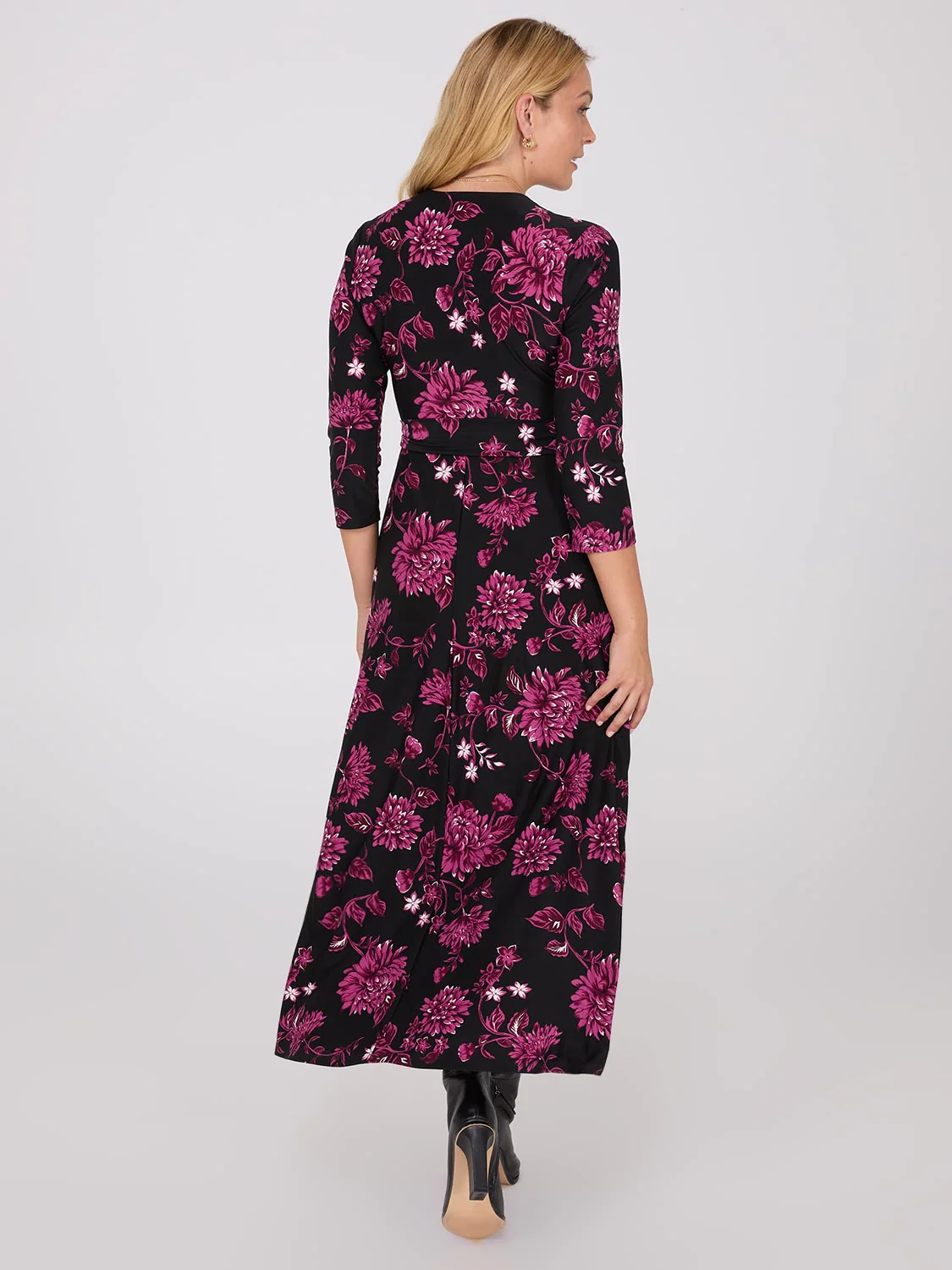 Floral Print Crossover A-Line Maxi Dress - Image 4