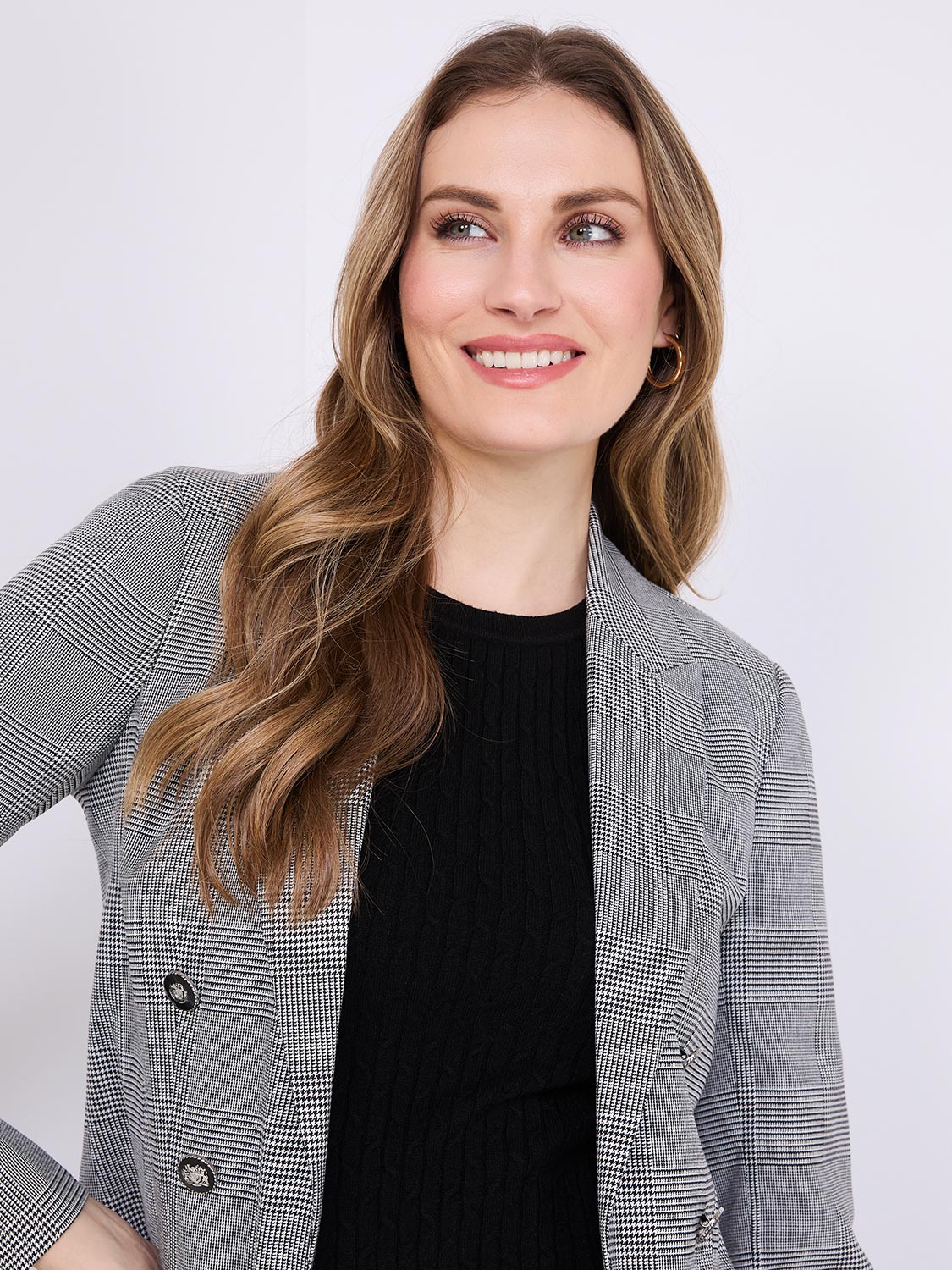 Plaid Faux Double Breasted Blazer - Image 3