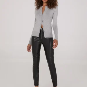 Exposed Zipper Faux Leather Ankle Length Pants