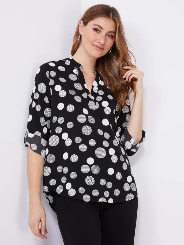 Dot Print Split Neck Blouse - Image 3