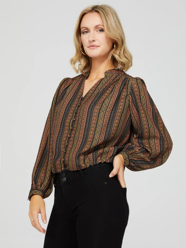 Ribbon Print Button-Front Blouse - Image 5